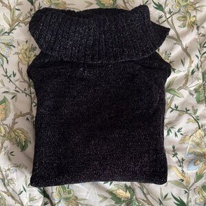 INC International Concepts Black Shimmer Cowl Neck Sweater